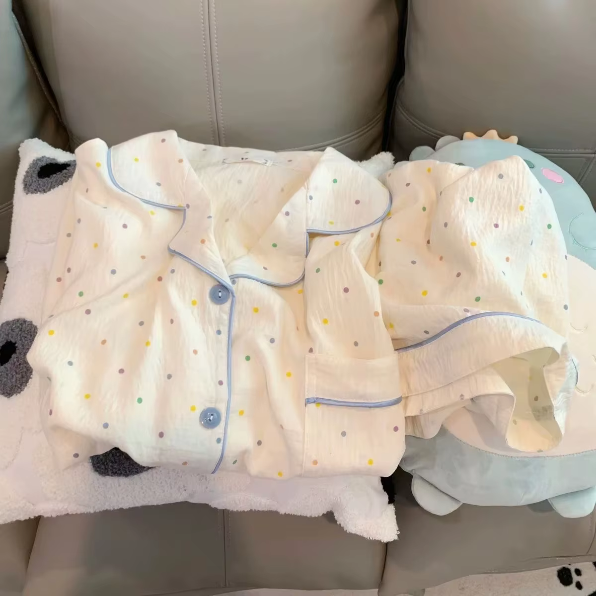Ensemble pyjama en coton imprimé à pois pour femmes
