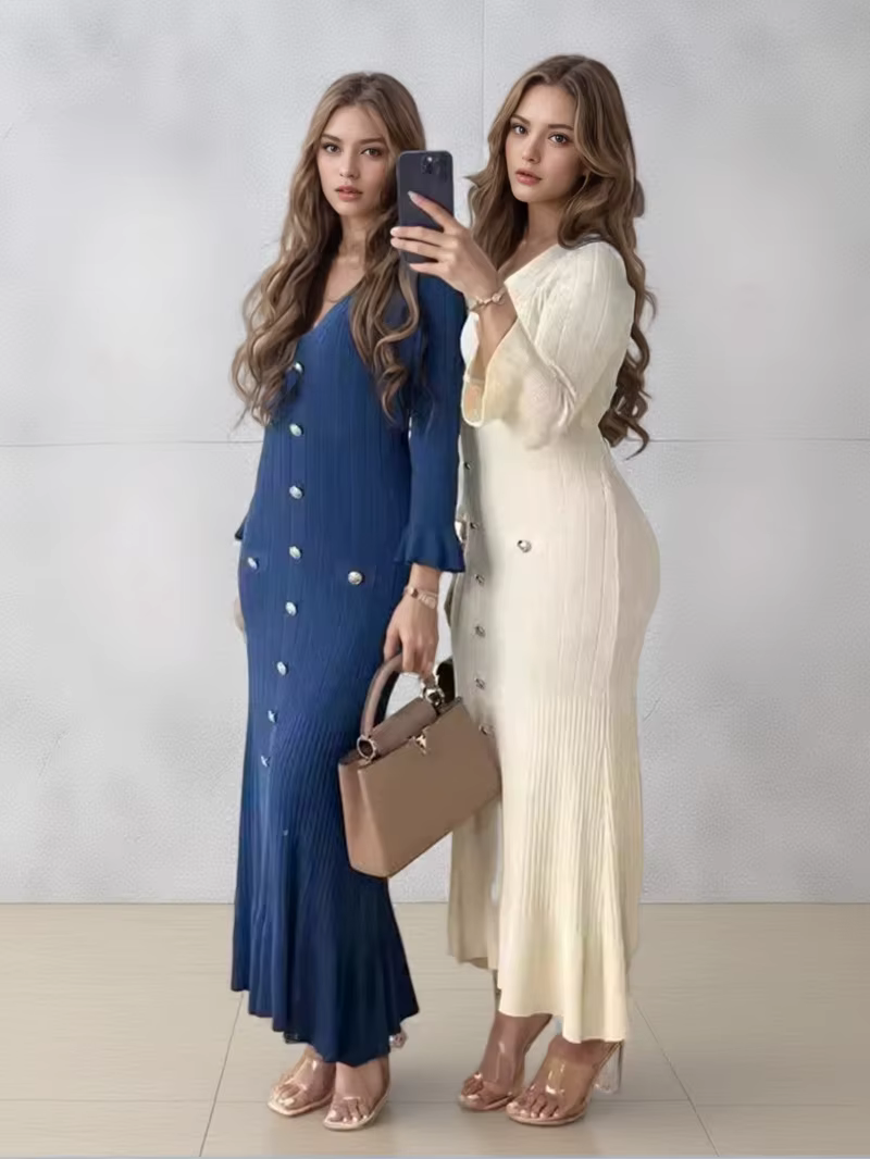 Robe longue tricotée élégante pour femmes