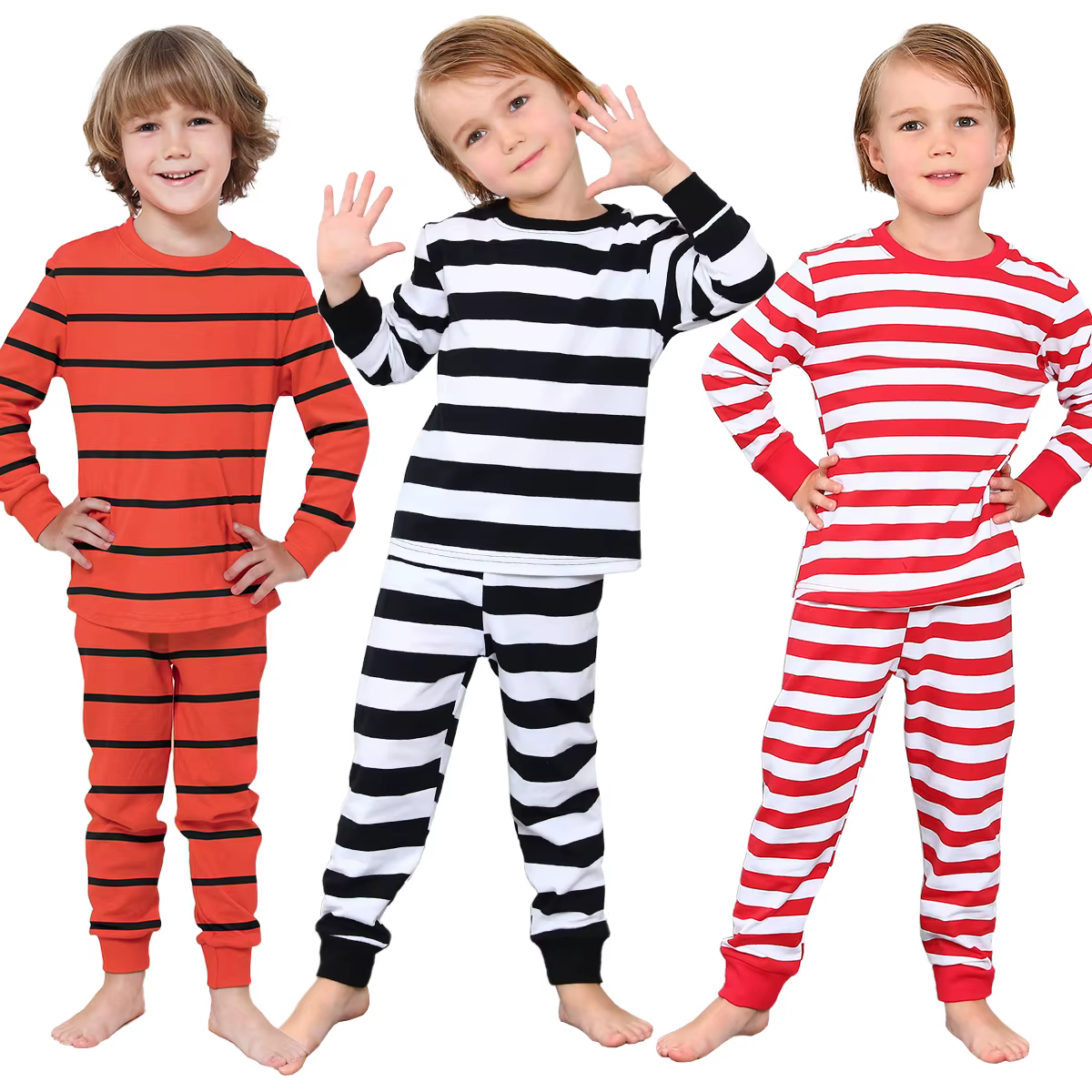 Ensemble pyjama rayé noir et blanc pour garçons et filles