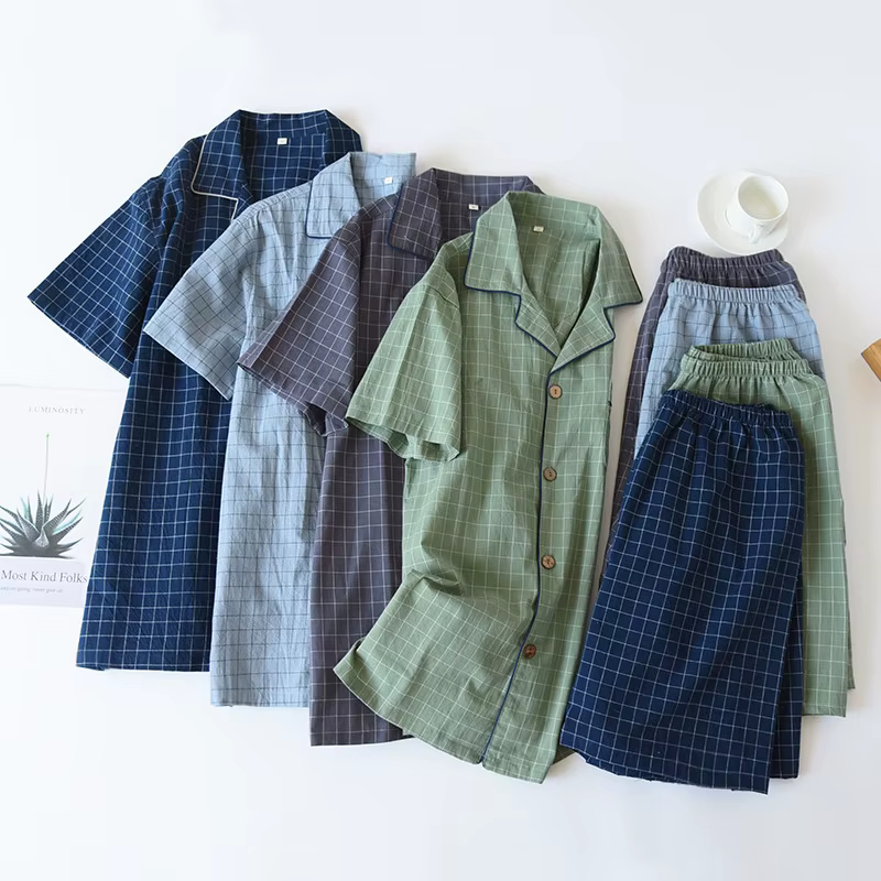 Ensemble de pyjama en coton à carreaux pour hommes