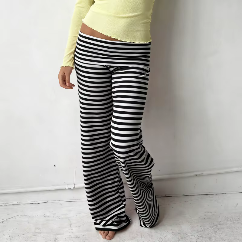 Pantalon de pyjama décontracté pour femme rayé taille basse